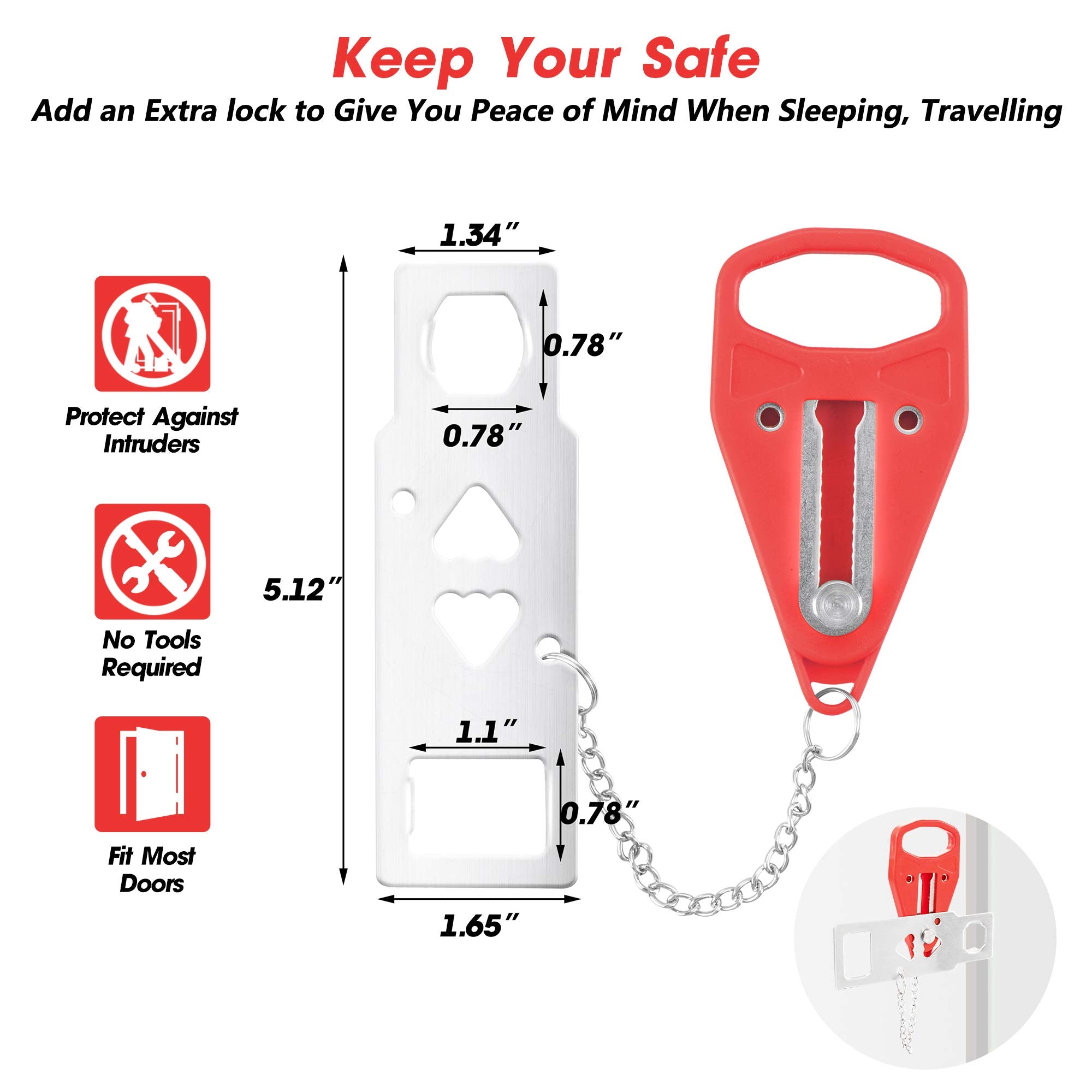 Portable Door Lock for Additional Safety-Perfect for Traveling, Home and College