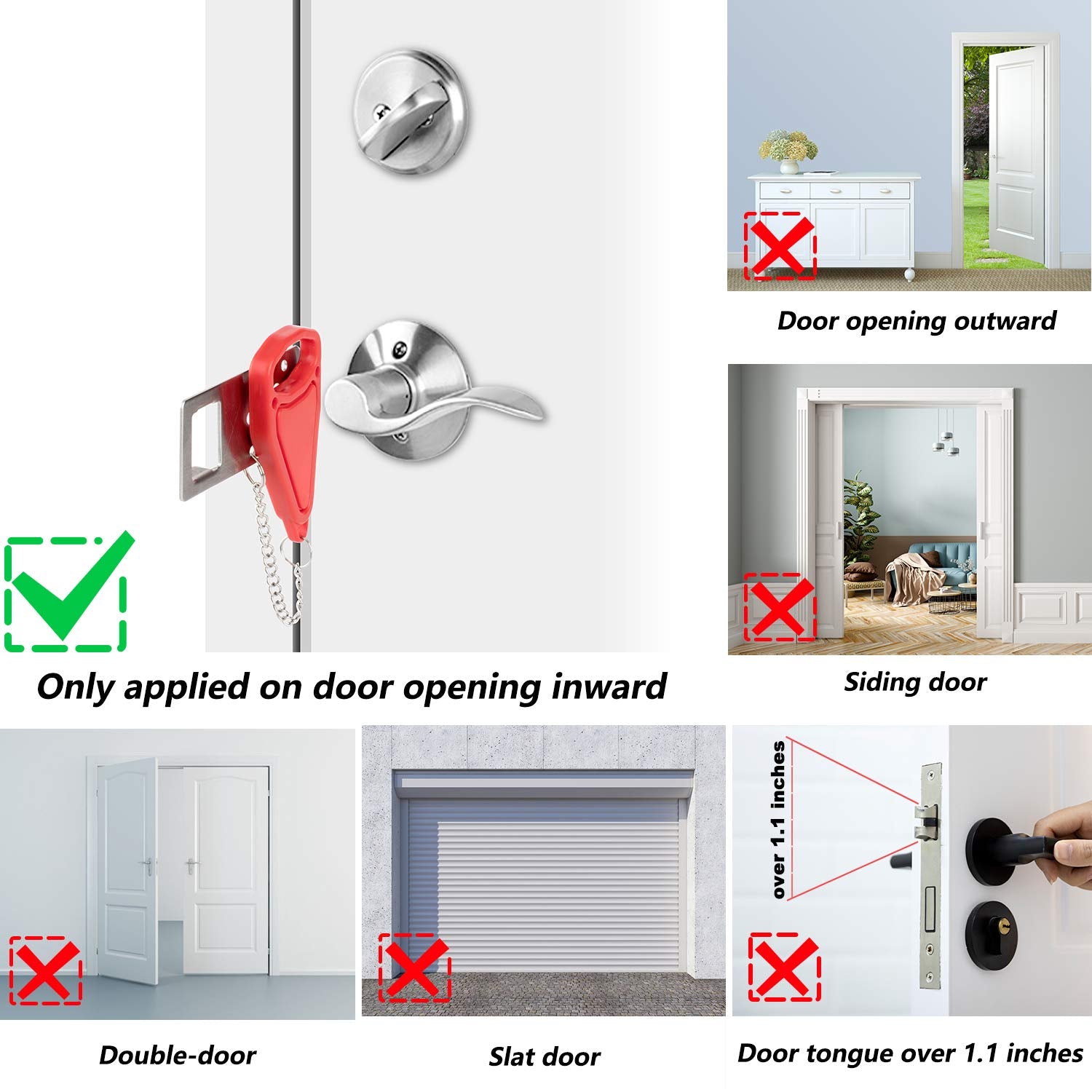 Portable Door Lock for Additional Safety-Perfect for Traveling, Home and College