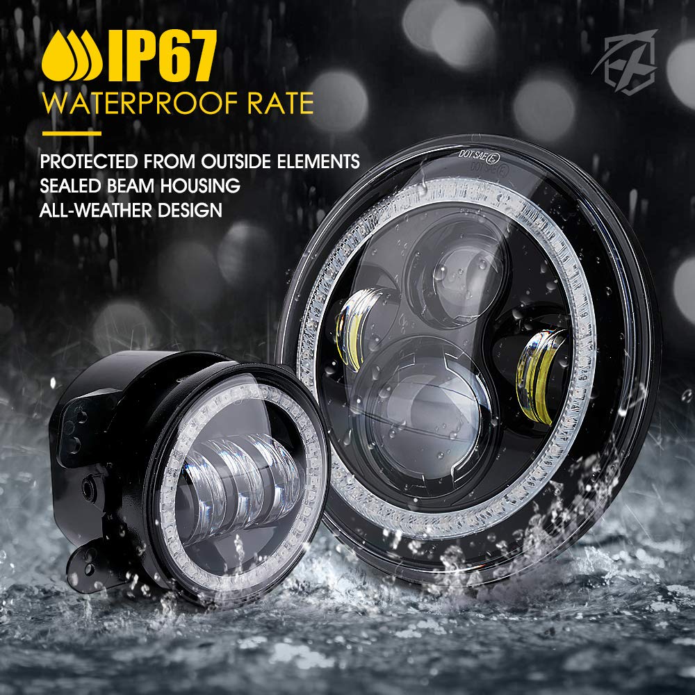 7" ~ BT compatible, RGB Halo LED Headlights & Fog Lights for 07-18 Jeep Wrangler