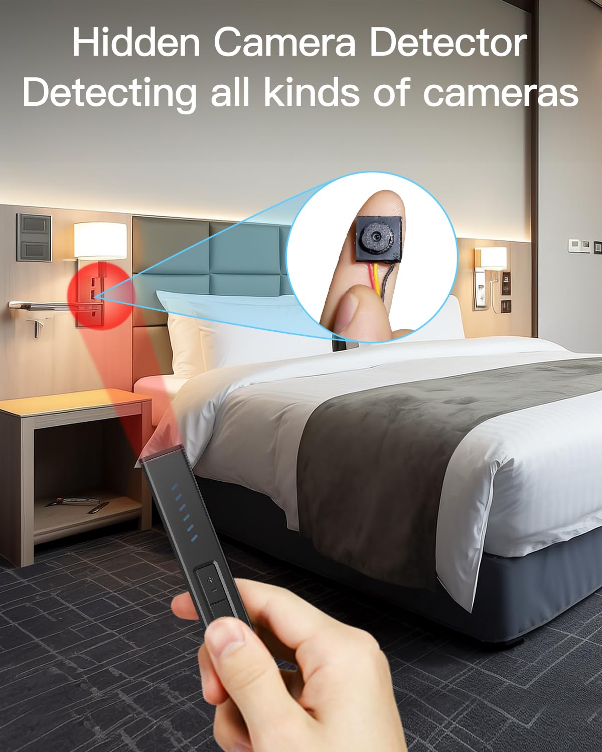 Wireless hidden camera gsm device audio gps signal laser lens anti spy detector