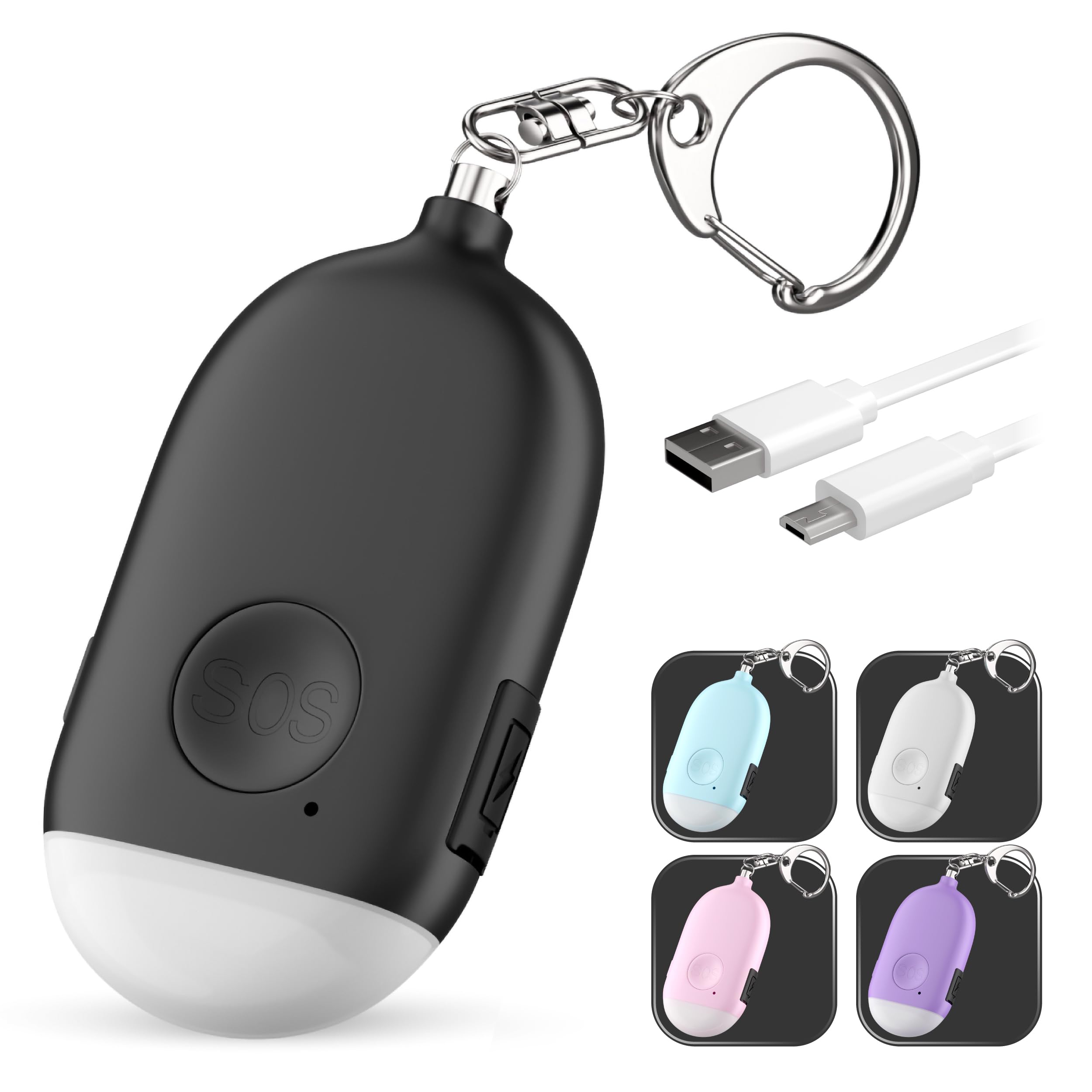 Personal Alarm Keychain - USB Rechargeable-Siren-LED Light  (Black)