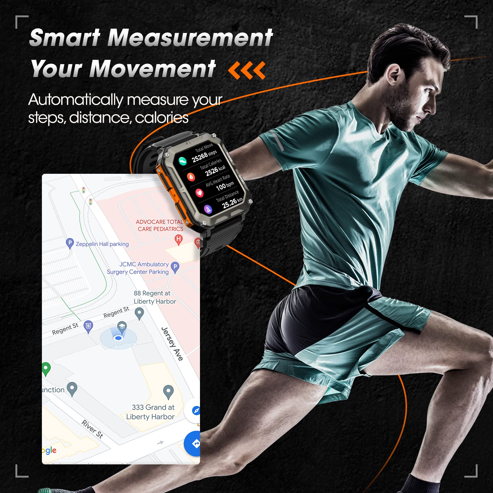 Smart Watch- Waterproof Fitness Tracker-Blood Pressure Heart Rate, Sleep Monitor