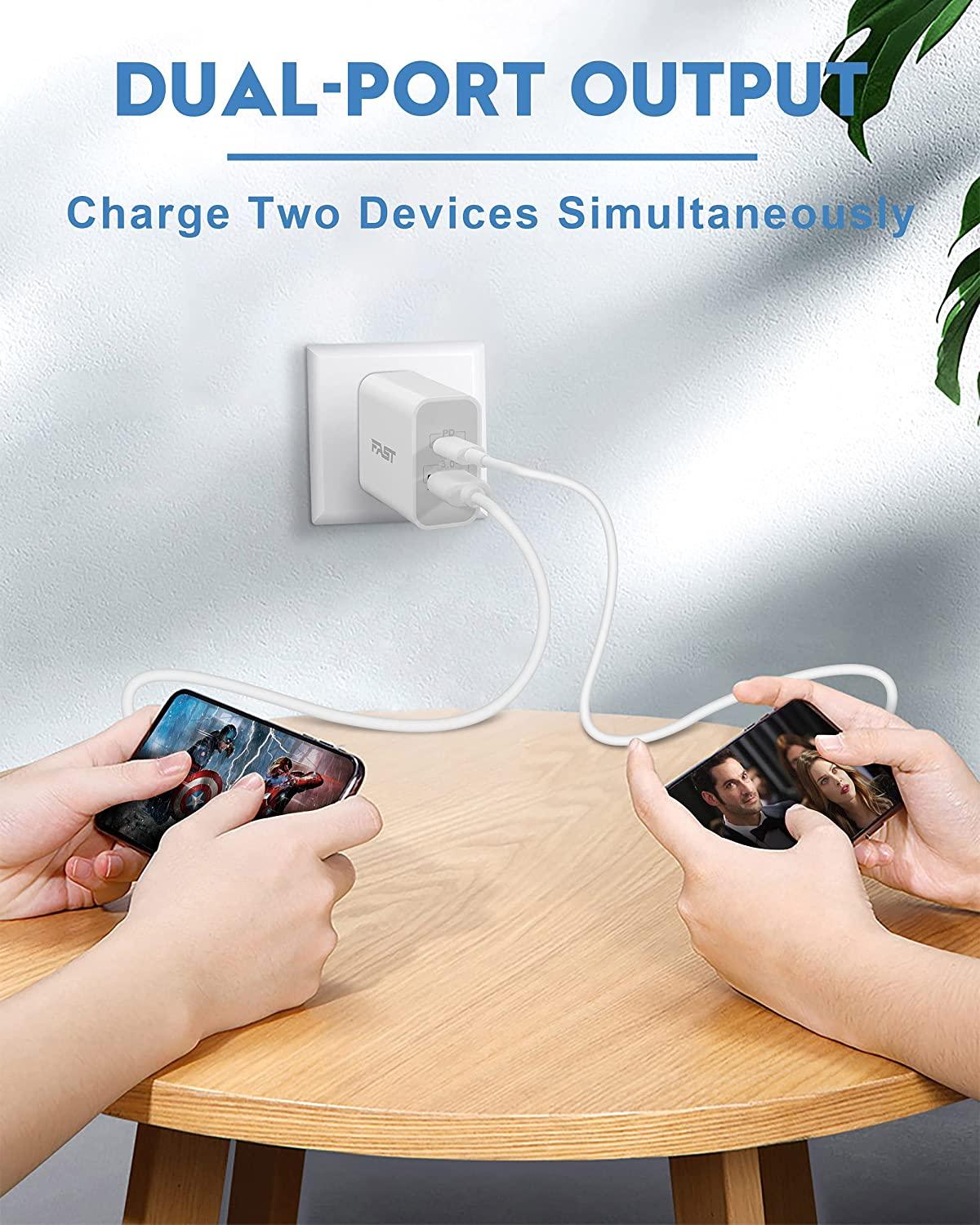 Fast 20W USB / USB-C Dual Ports Phone Charger Power Adapter Wall Plug