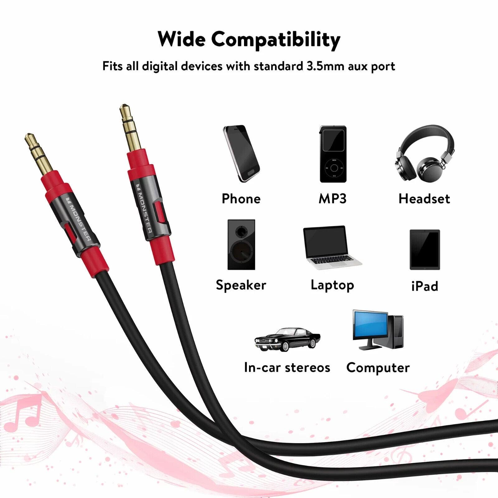 Monster 12-FT | 3.6 M Audio 3.5 MM AUX Cable Gold Contacts HD Audio Phone Tablet