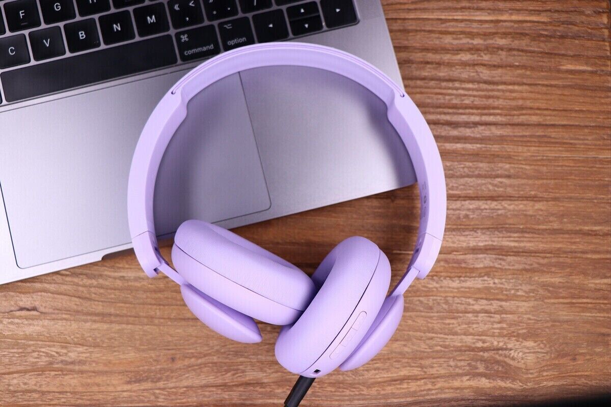 Onn Wireless Bluetooth On-Ear Headphones w/ Built-in Mic, 14 Hrs, Purple/Pink