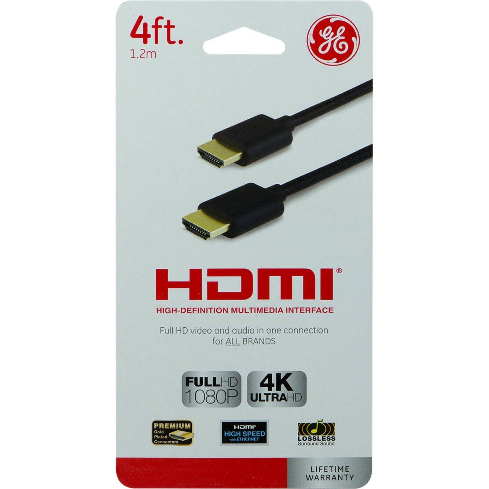 GE 4FT (1.2 Meters) HDMI UltraHD 4K Cable-Gold Connectors 33573