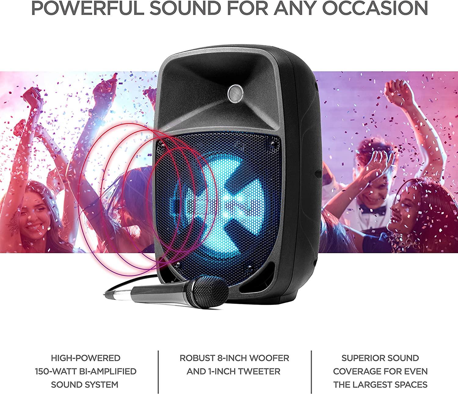 ION Audio Pro Glow 8 Compact High-Powered PA System w/ Mic/Cables/Lights