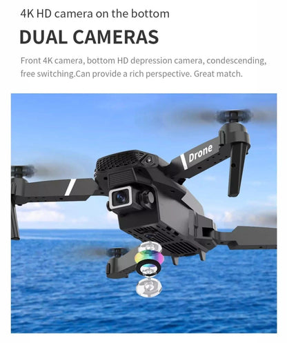 E88 Pro 4K HD Dual Camera RC WiFi Portable Wide Angle Foldable Quad Drone - NEW