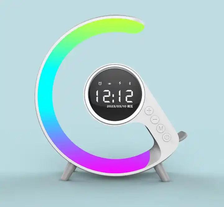 Trending Product gadgets 2023 App Control RGB light wireless charger with alarm clock bedside wake up light wireless speaker