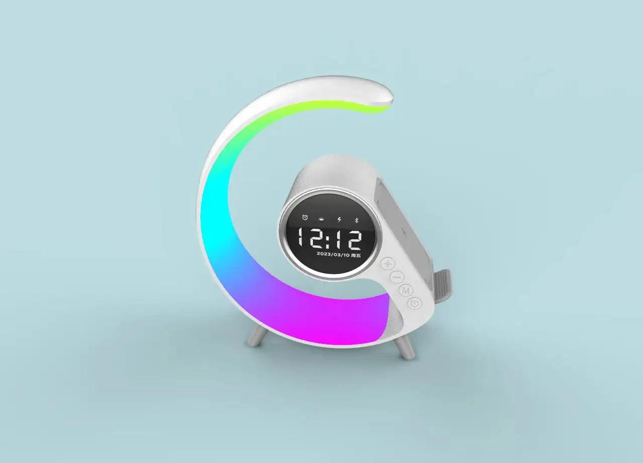 Trending Product gadgets 2023 App Control RGB light wireless charger with alarm clock bedside wake up light wireless speaker