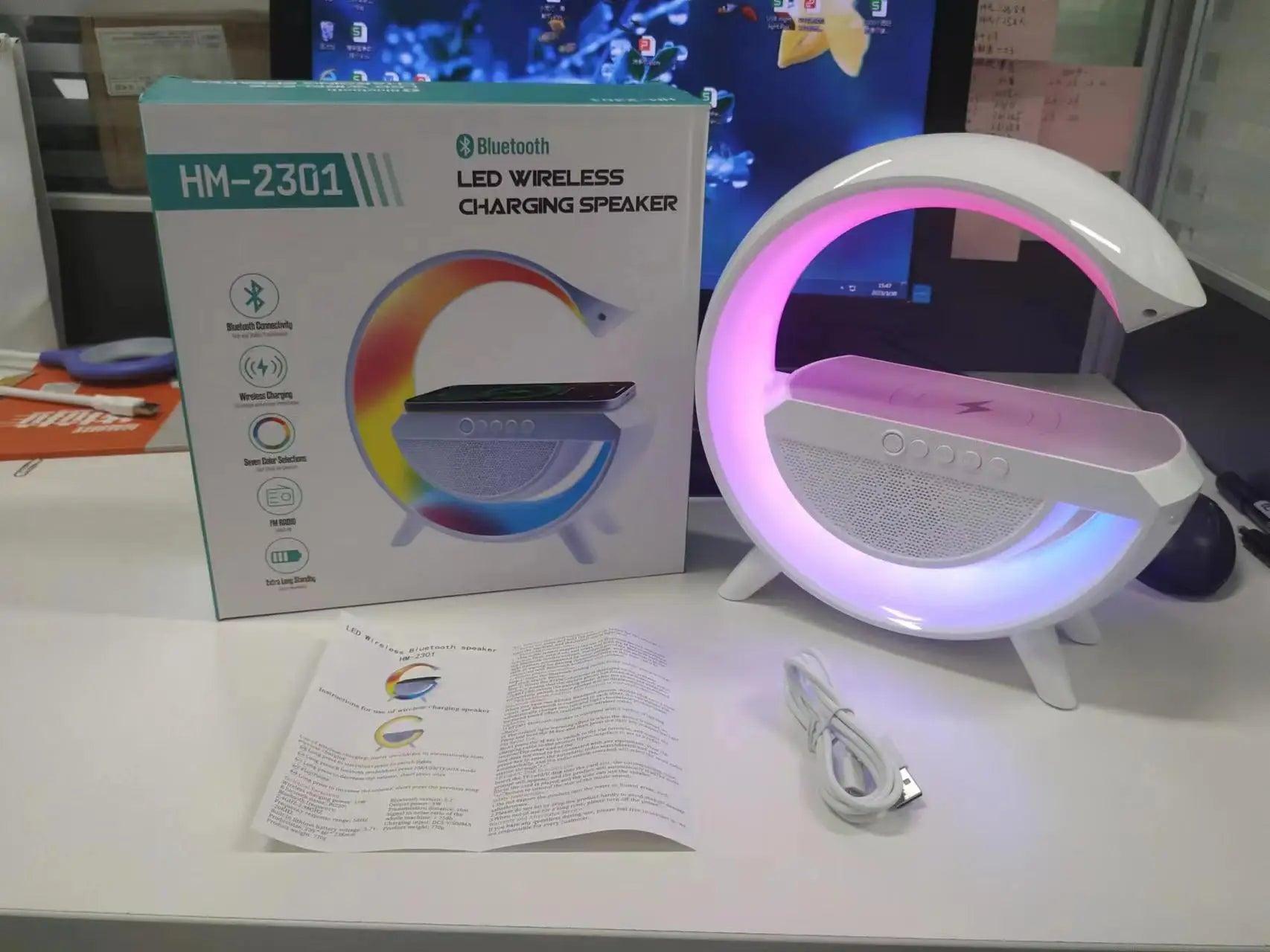 Trending Product gadgets 2023 App Control RGB light wireless charger with alarm clock bedside wake up light wireless speaker