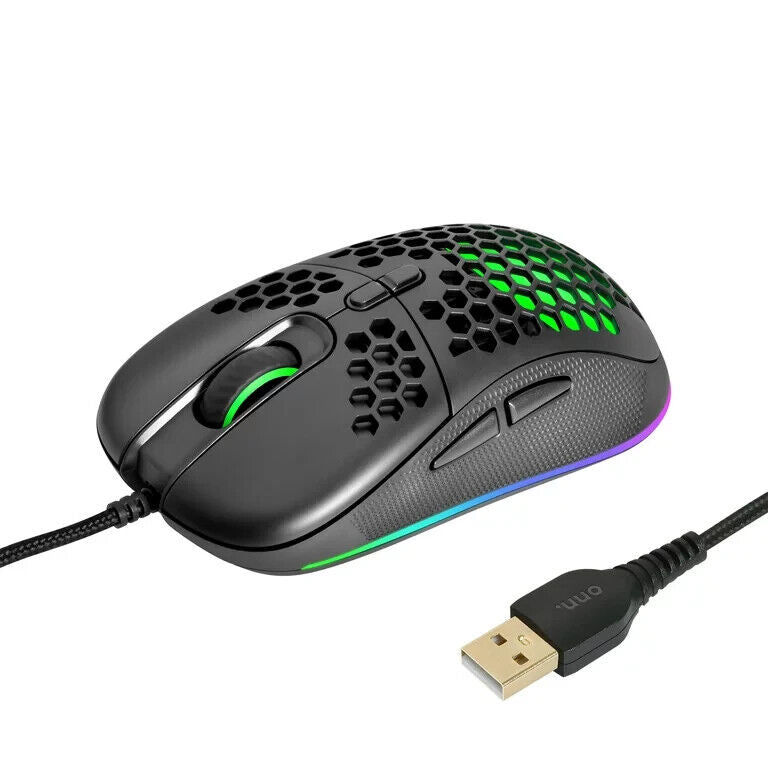 Onn Lightweight Gaming Mouse with LED Lighting, Black