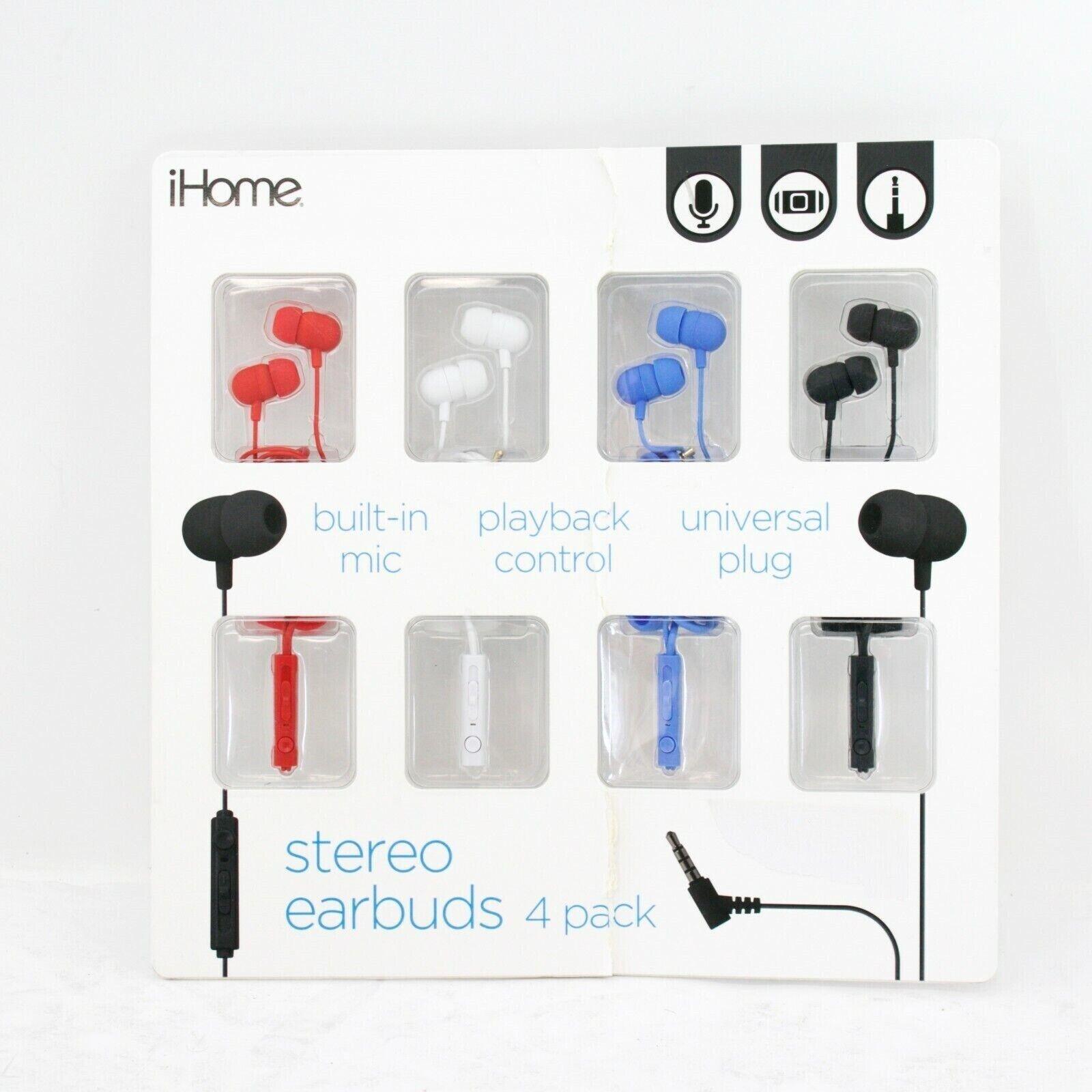 iHome Wired Stereo Earbuds 4 Pack Bundle, Multi Colored HM-AU-EB-200-X4