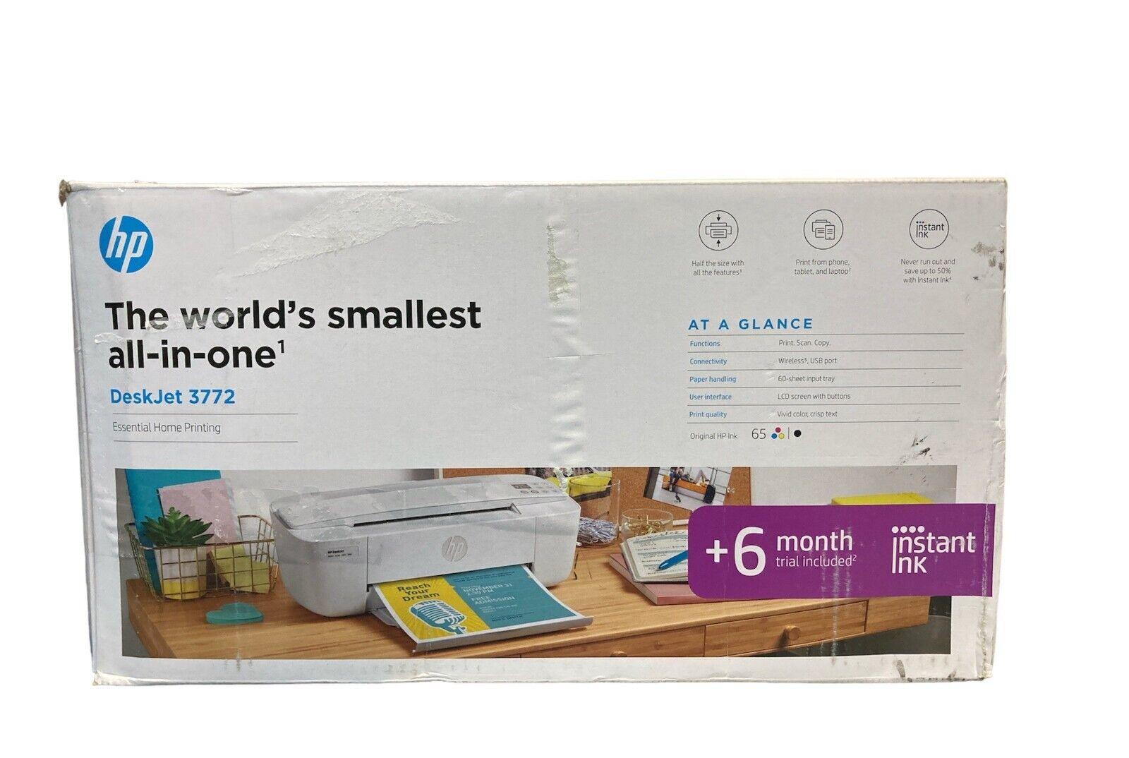 HP DeskJet 3772 World's Smallest All-In-One Wireless Color Injekt Printer -White