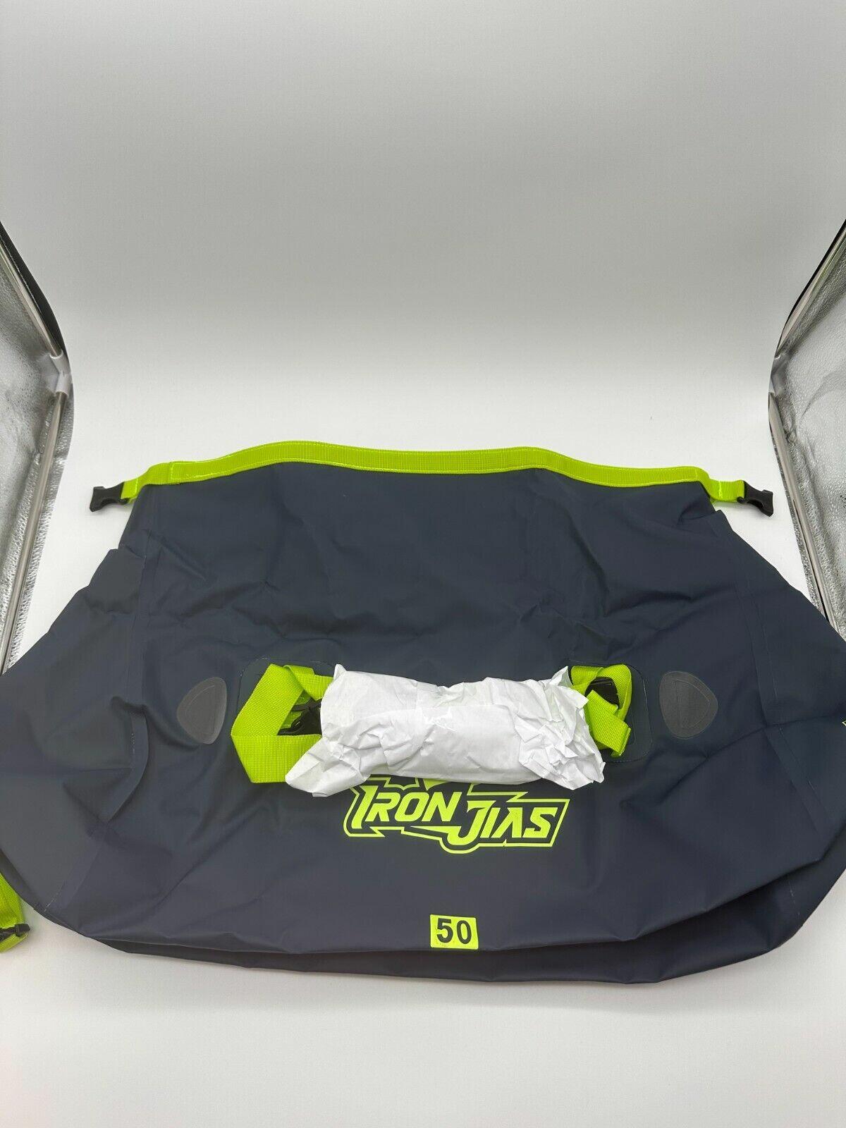 Iron JIA's 50L Waterproof Motorcycle Bag- Navy and Neon Green