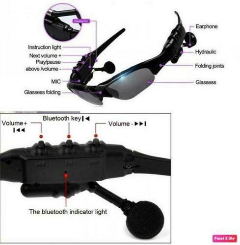 BTglasses Smart Glasses, Bluetooth Sunglasses, Built-in Mic, Black Lenses