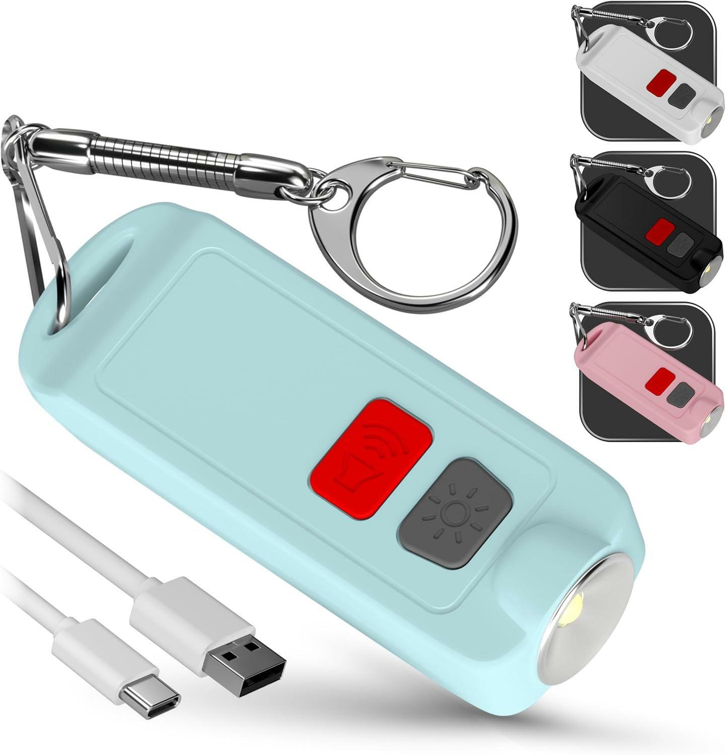 Anti Attack LED Flashlight Keychain 130Db Self Defense Personal  Alarm (White)