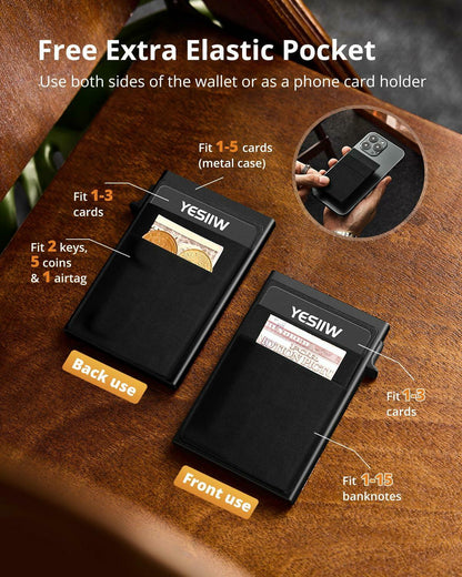 Ultra-slim Wallet - Pop up Card Holder RFID Protection Minimalist Blue