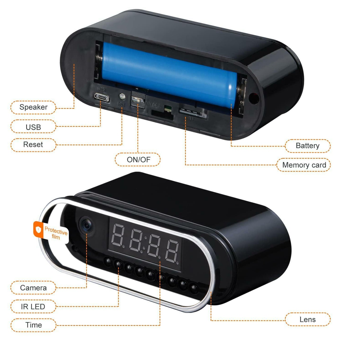 Small Digital Clock w/ Mini 1080p HD Camera for Pet Monitoring w/ WiFi