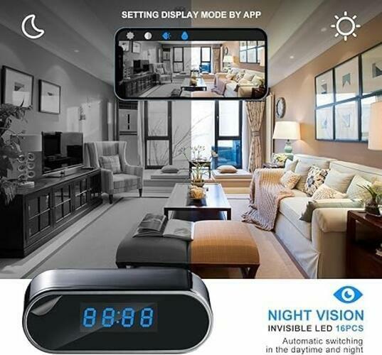 Small Digital Clock w/ Mini 1080p HD Camera for Pet Monitoring w/ WiFi