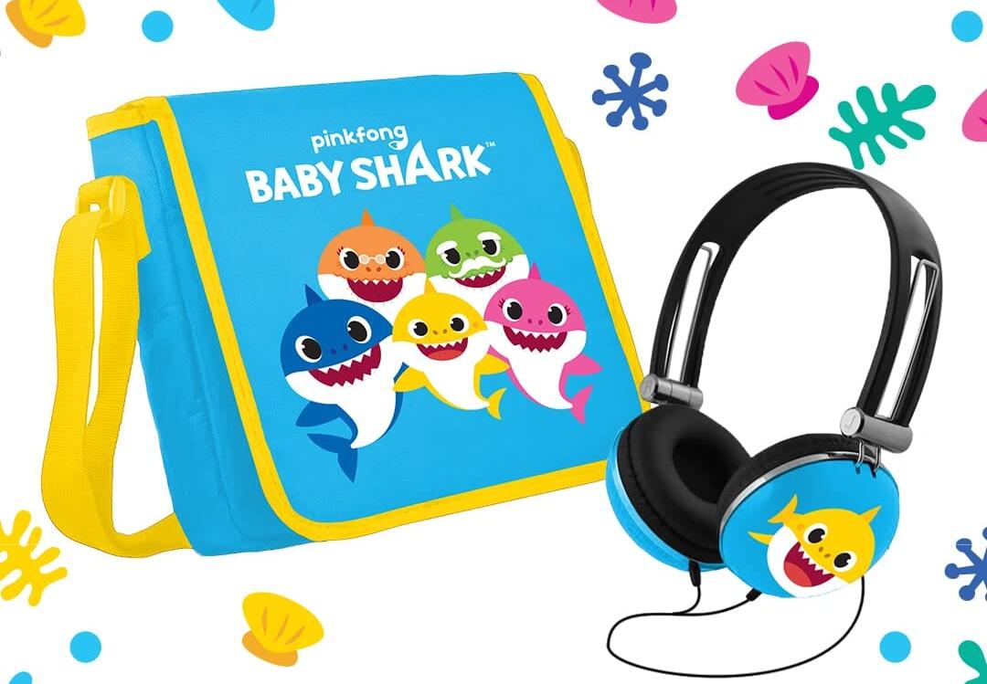 Pinkfong Baby Shark Headphones & Carrying Bag/Tablet/Mini Laptop Bag-Multicolor