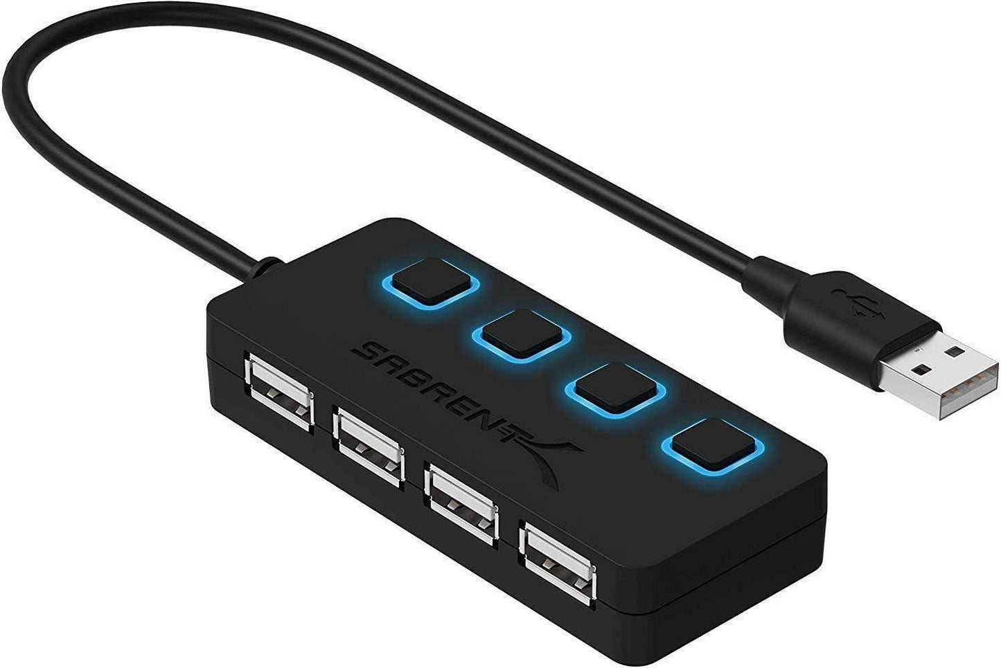 Sabrent USB Type A to 4-Port USB 2.0 Hub w/ Power Switches/LEDs - Black