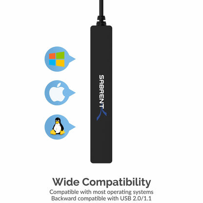 Sabrent 4-Port USB 2.0 Hub - Windows & Mac Compatible - Black - No Packaging