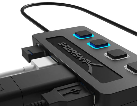 Sabrent USB Type A to 4-Port USB 2.0 Hub w/ Power Switches/LEDs - Black