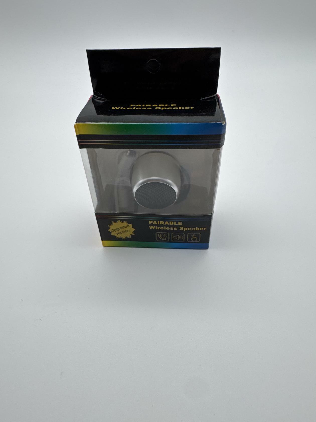 Mini Unbranded Pairable Wireless Speaker - Silver & Black w/detachable mini lanyard