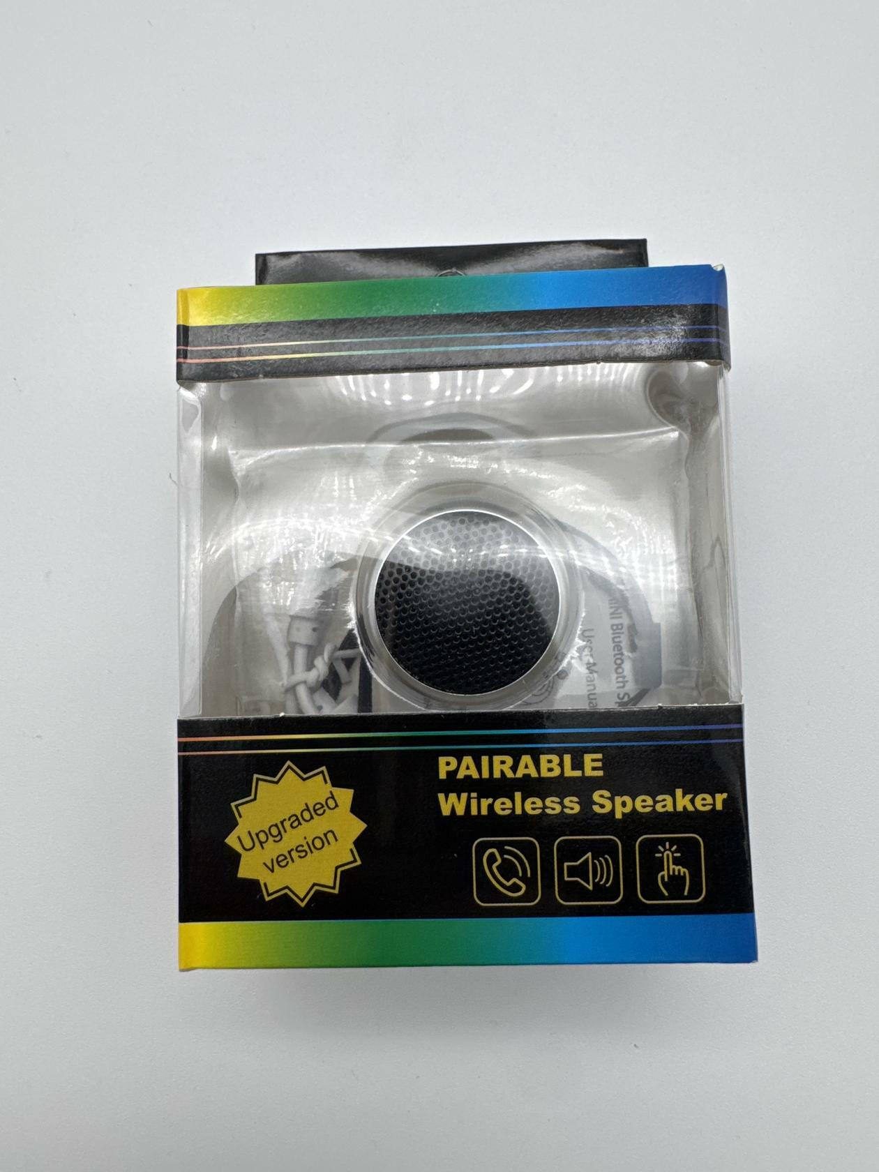 Mini Unbranded Pairable Wireless Speaker - Silver & Black w/detachable mini lanyard