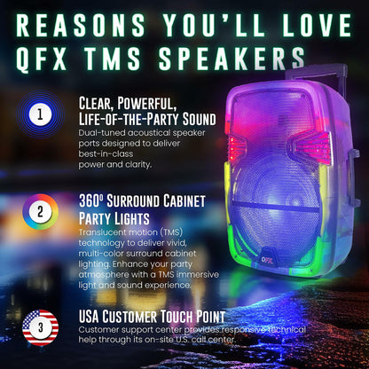 QFX 15" Portable Bluetooth Karaoke Party Speaker| USB, AUX, FM Radio | TMS-1553