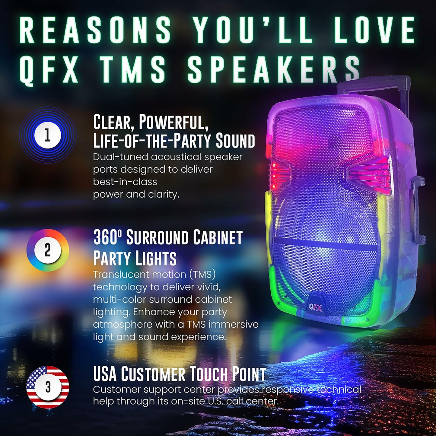 QFX 15" Portable Bluetooth Karaoke Party Speaker| USB, AUX, FM Radio | TMS-1553