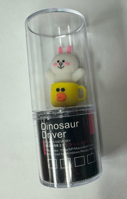 Dinosaur Driver Character USB Flash Drive 8GB | Bunny in Cup - White & Yellow