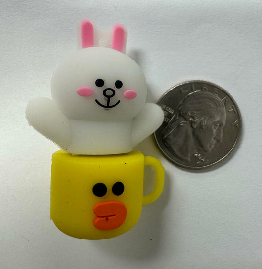Dinosaur Driver Character USB Flash Drive 8GB | Bunny in Cup - White & Yellow