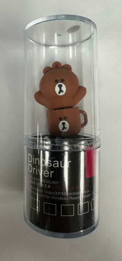 Dinosaur Driver Character USB Flash Drive 8GB | Brown Bear in Brown Cup - Brown