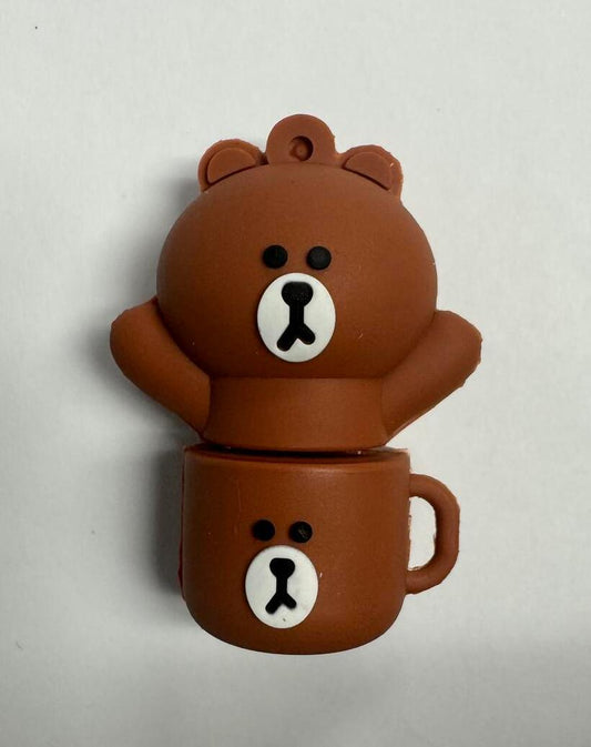 Dinosaur Driver Character USB Flash Drive 8GB | Brown Bear in Brown Cup - Brown