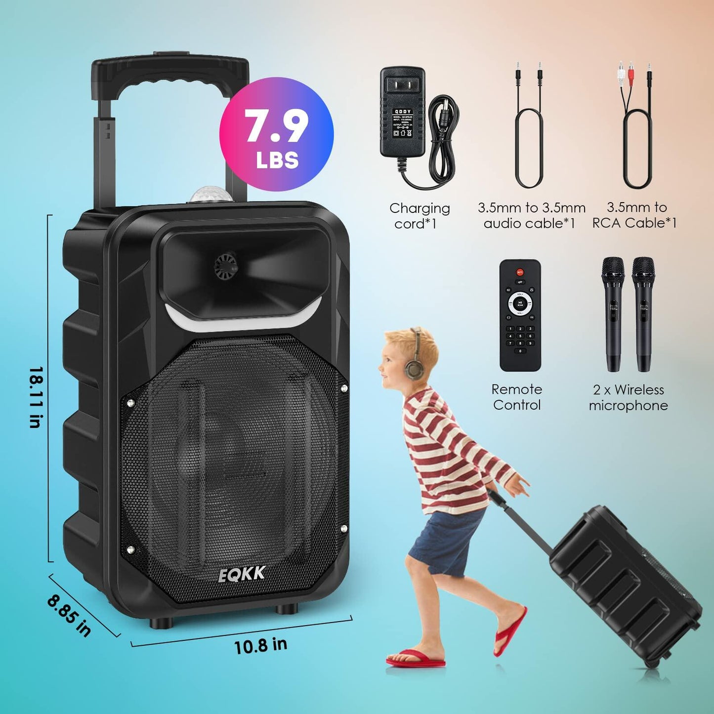 Bluetooth Speaker w/2 Wireless Microphones, Karaoke Machine & Party Lights
