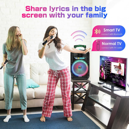 Bluetooth Speaker w/2 Wireless Microphones, Karaoke Machine & Party Lights