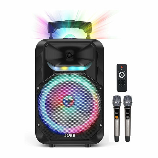 Bluetooth Speaker w/2 Wireless Microphones, Karaoke Machine & Party Lights
