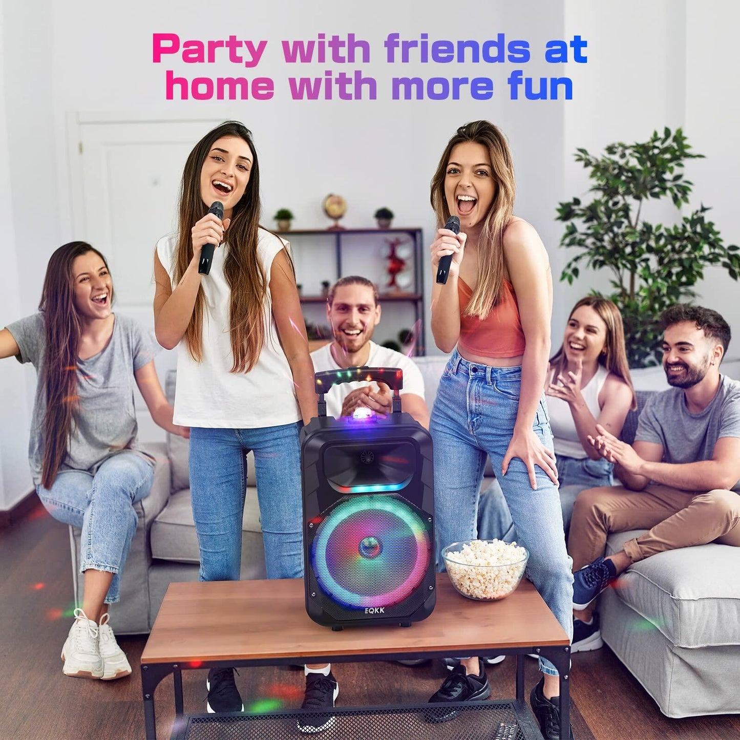 Bluetooth Speaker w/2 Wireless Microphones, Karaoke Machine & Party Lights