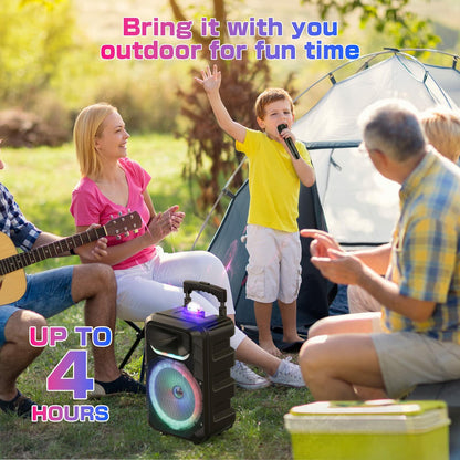Bluetooth Speaker w/2 Wireless Microphones, Karaoke Machine & Party Lights