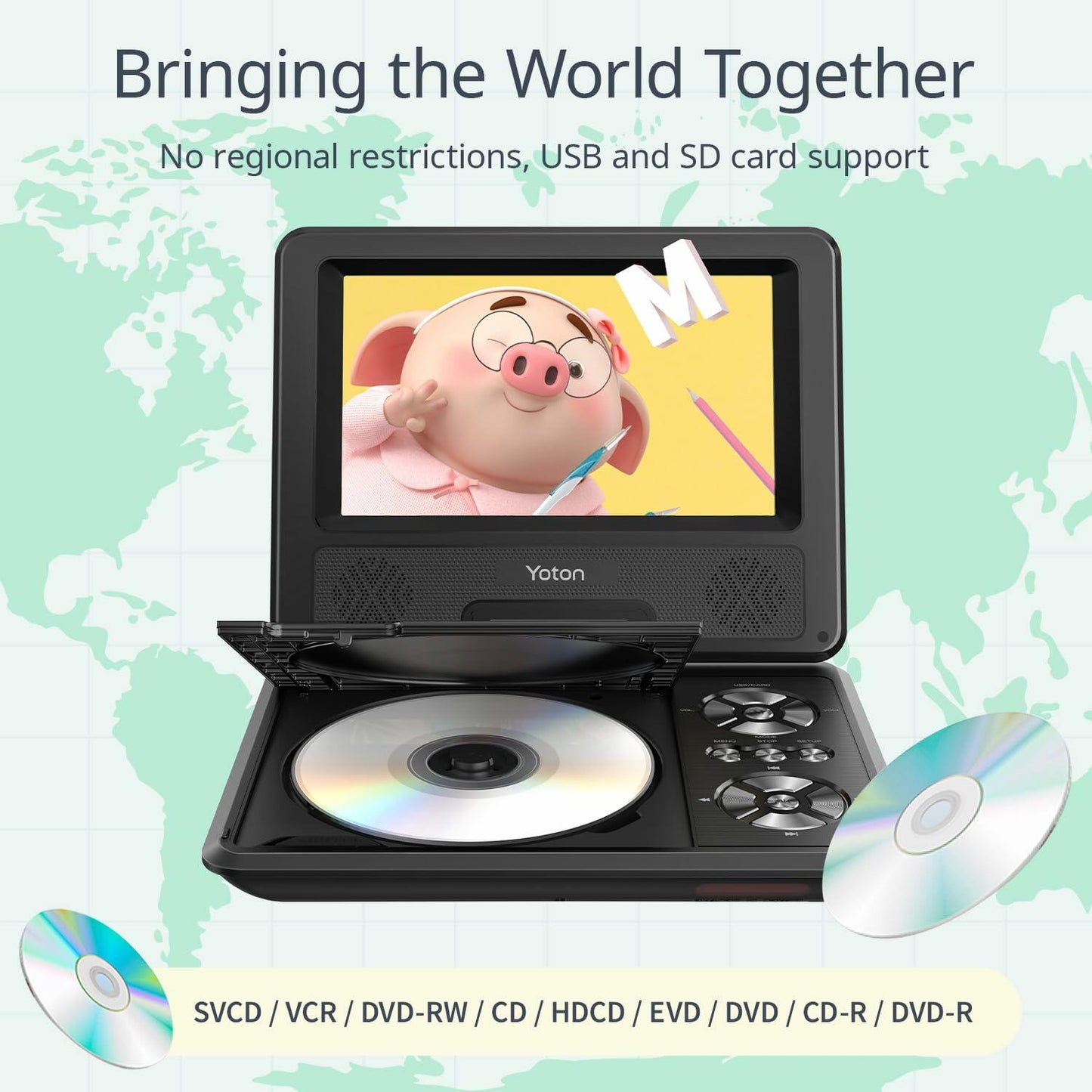 Two YOTO Portable DVD Player Swivel HD Screen for Car  [Not Support Blu-ray]