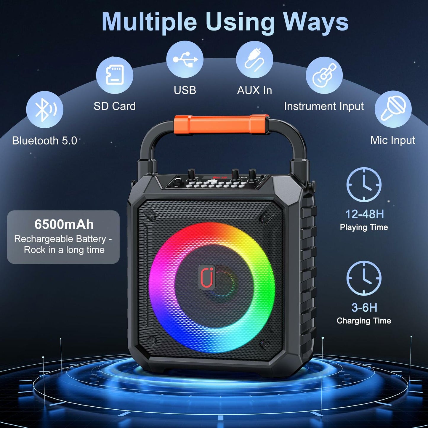 JYX Karaoke Machine with Two Wireless Microphones, Portable Speaker w/LED Lights
