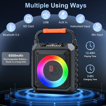 JYX Karaoke Machine with Two Wireless Microphones, Portable Speaker w/LED Lights