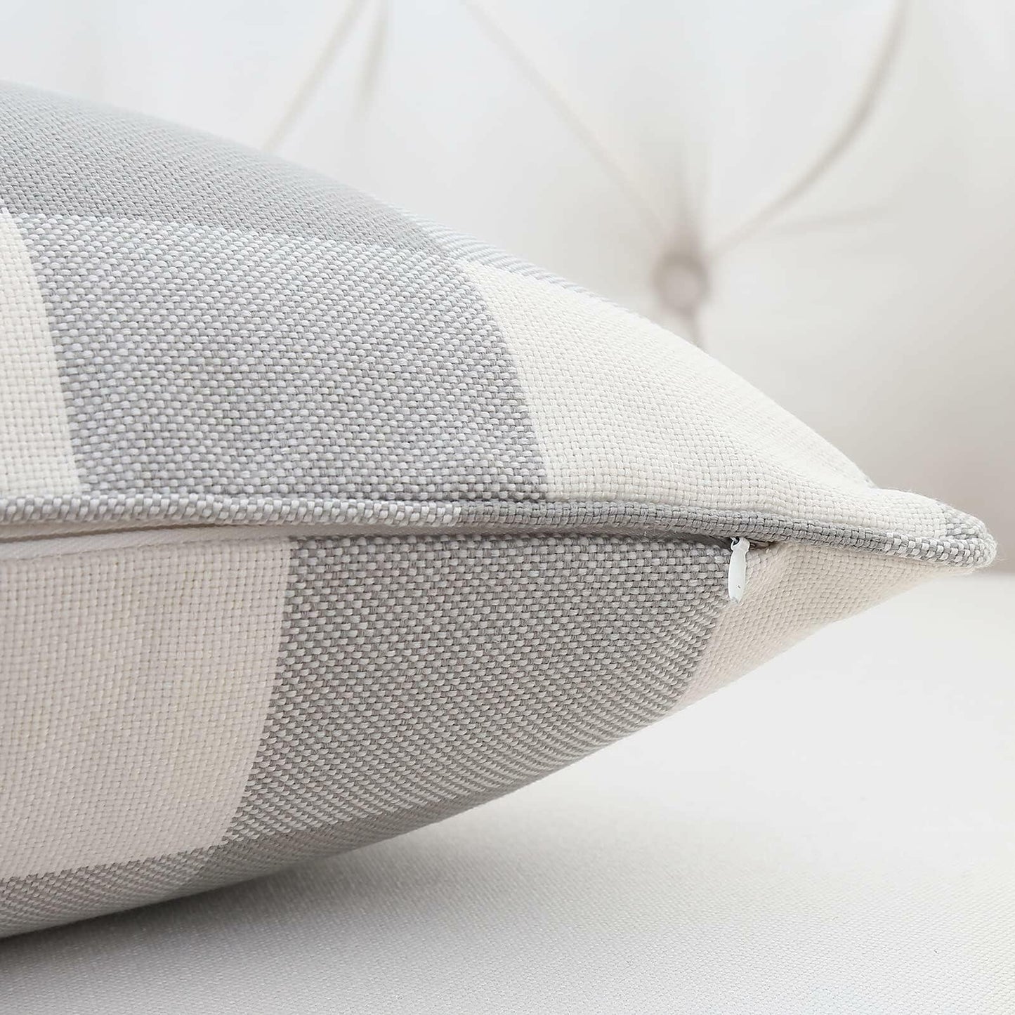 MingBo Farmhouse Set of 2 Throw Pillow Covers Grey and White Check, 18 x 18 Inch