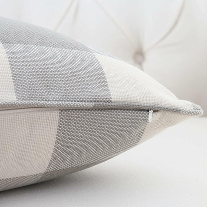 MingBo Farmhouse Set of 2 Throw Pillow Covers Grey and White Check, 18 x 18 Inch