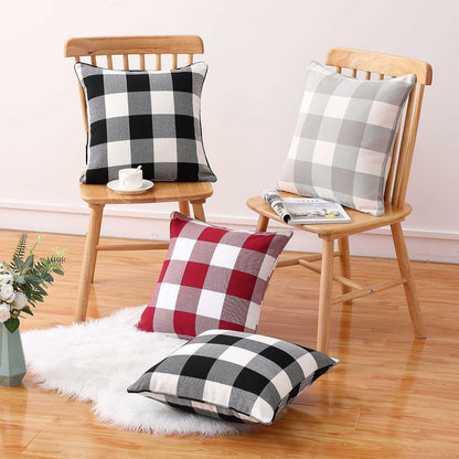 MingBo Farmhouse Set of 2 Throw Pillow Covers Grey and White Check, 18 x 18 Inch