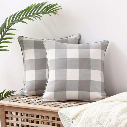 MingBo Farmhouse Set of 2 Throw Pillow Covers Grey and White Check, 18 x 18 Inch