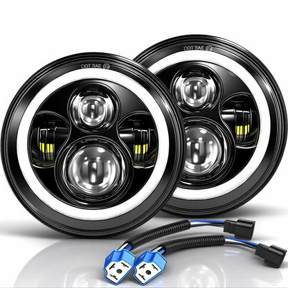 7 Inch LED Headlig Fits Wrangler JK TJ LJ CJ with H4 H13 Adapter, 2PCS