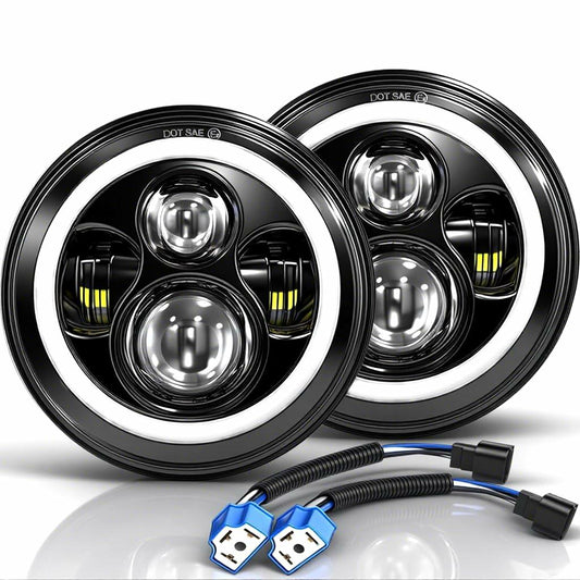7 Inch LED Headlig Fits Wrangler JK TJ LJ CJ with H4 H13 Adapter, 2PCS
